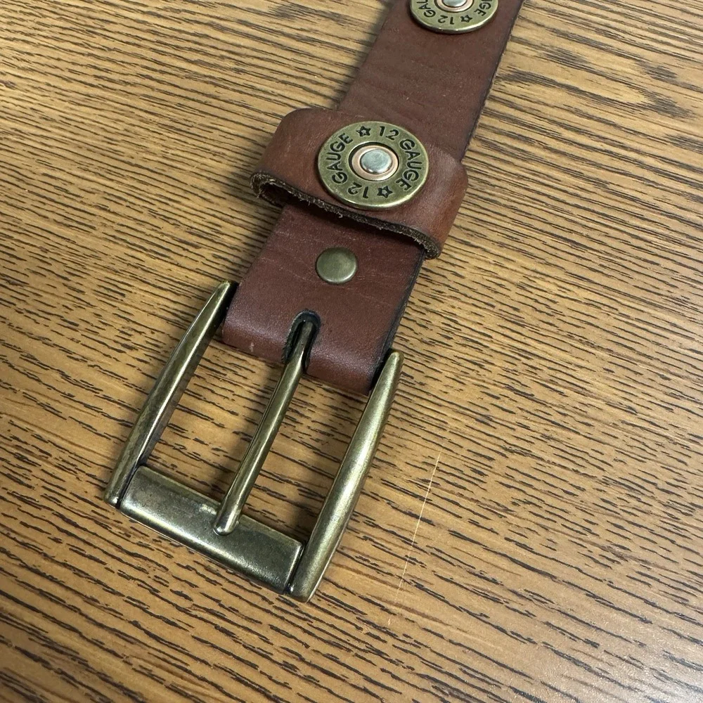 Nocona 12 Gauge Shotgun Shell Brown Leather Belt Size 20 Brass Buckle N4415202 - Picture 3 of 7